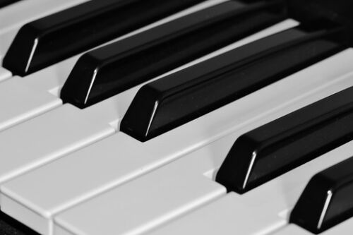 Up close shot of piano keys
