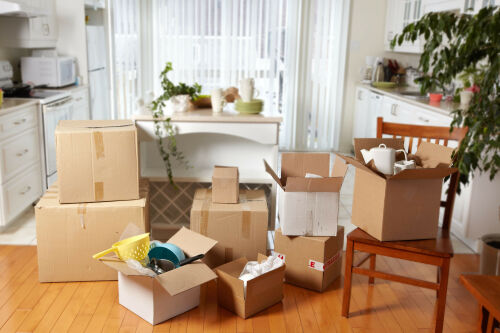 kitchen packed up in boxes
