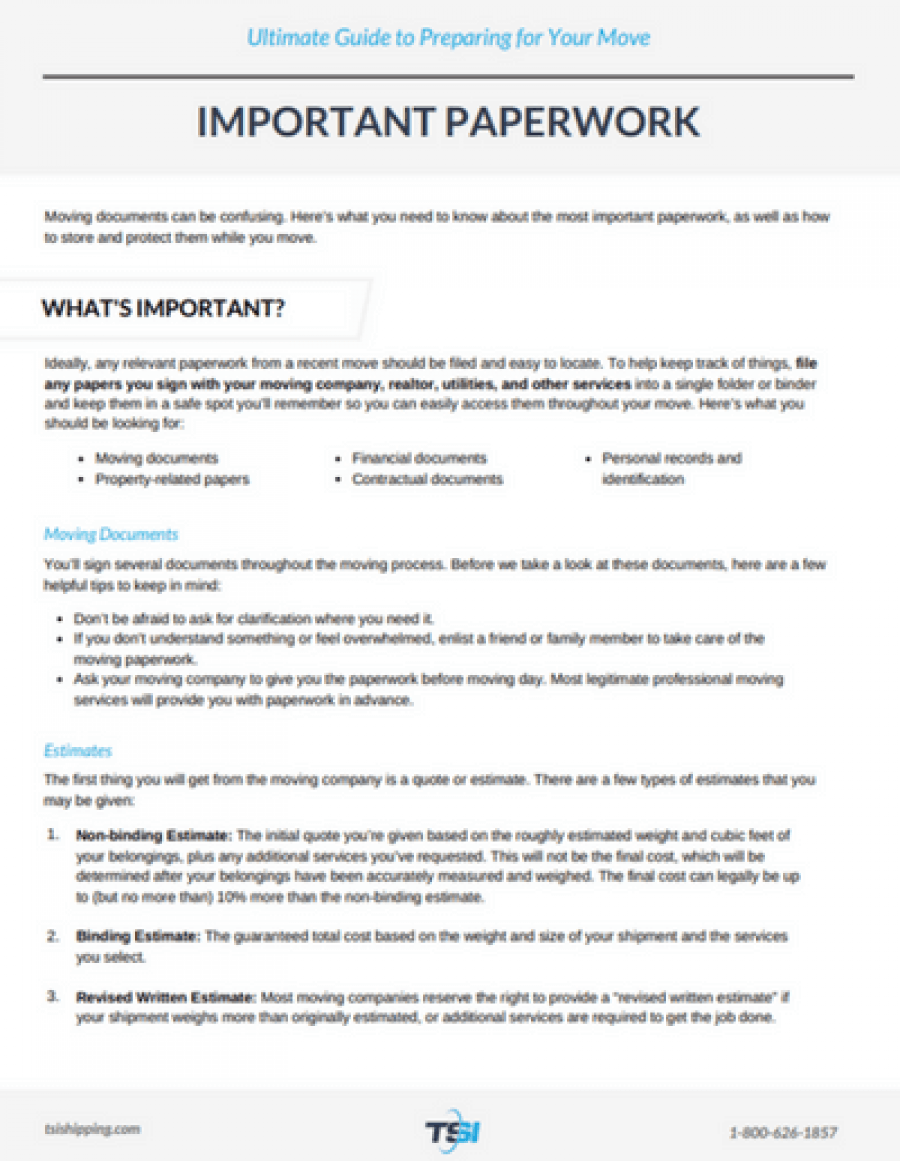 understanding moving company contracts paperwork forms tsi non binding quote