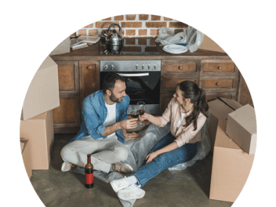 couple drinking wine in new home