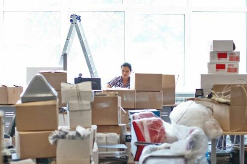An office all packed up